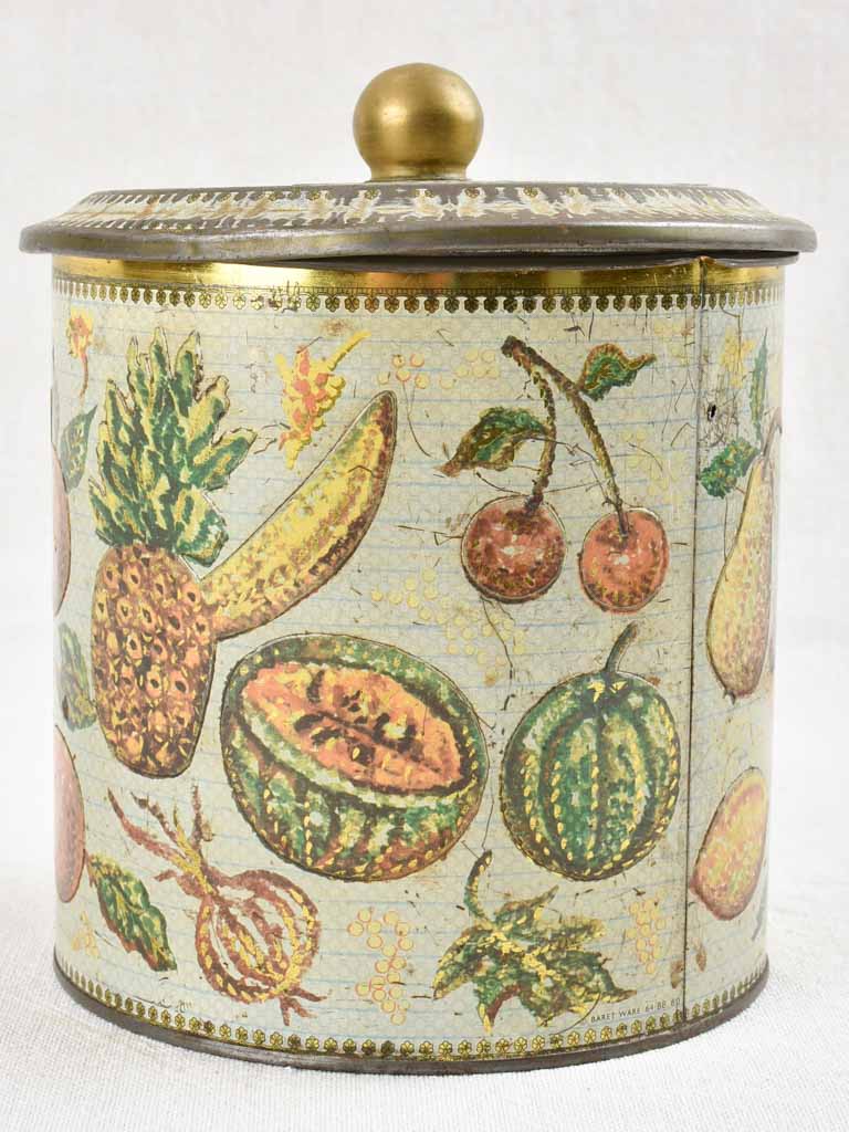 Tropical fruit decorated vintage biscuit tin
