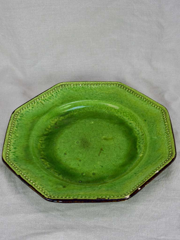Late 19th Century octagonal platter with green glaze 13½"
