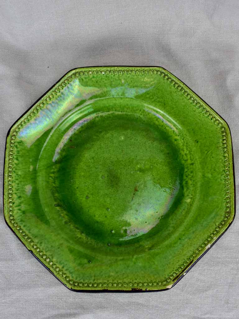 Late 19th Century octagonal platter with green glaze 13½"