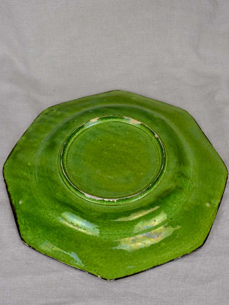 Late 19th Century octagonal platter with green glaze 13½"