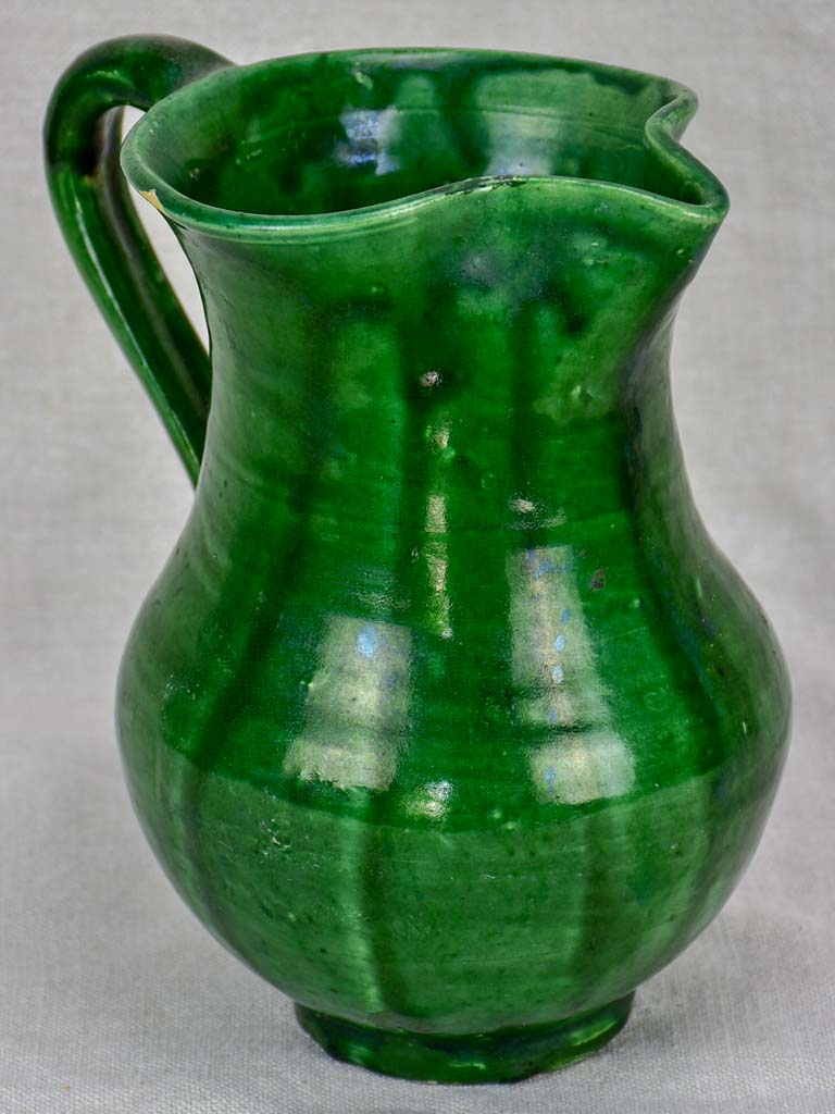 Antique French water pitcher with green glaze
