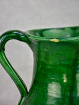 Antique French water pitcher with green glaze