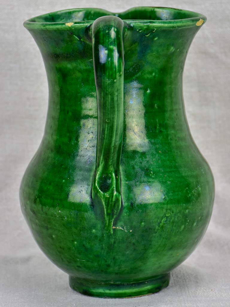 Antique French water pitcher with green glaze