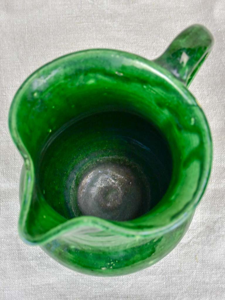 Antique French water pitcher with green glaze