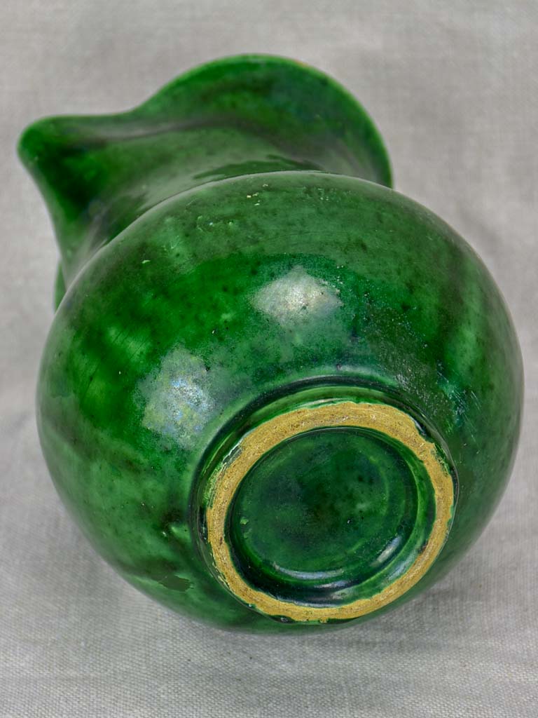Antique French water pitcher with green glaze