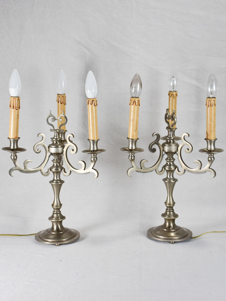Pair of 1950s French candlestick lamps - 3 lights