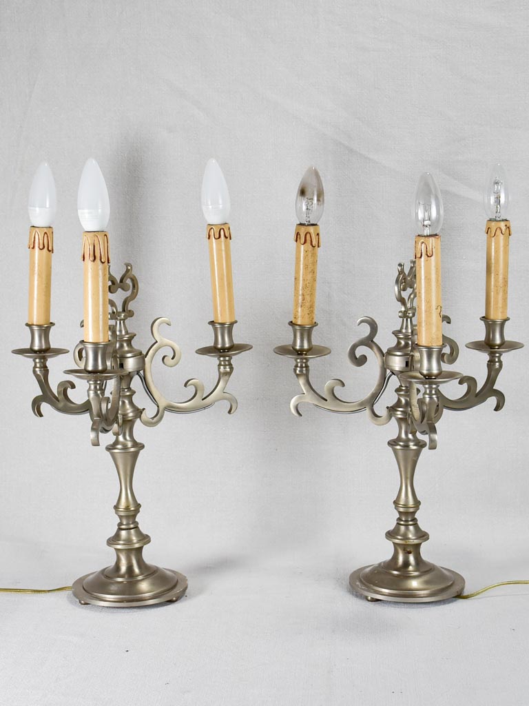 Pair of 1950s French candlestick lamps - 3 lights