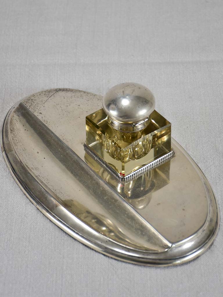 1920's ornate crystal and silver inkwell