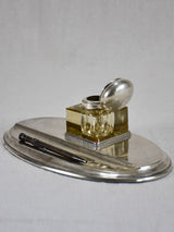 Vintage crystal inkwell with silver tray