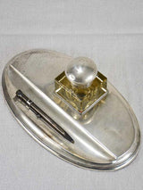 Antique crystal well in silver plate