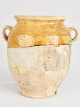 Antique French confit pot with yellow and green glaze 11"