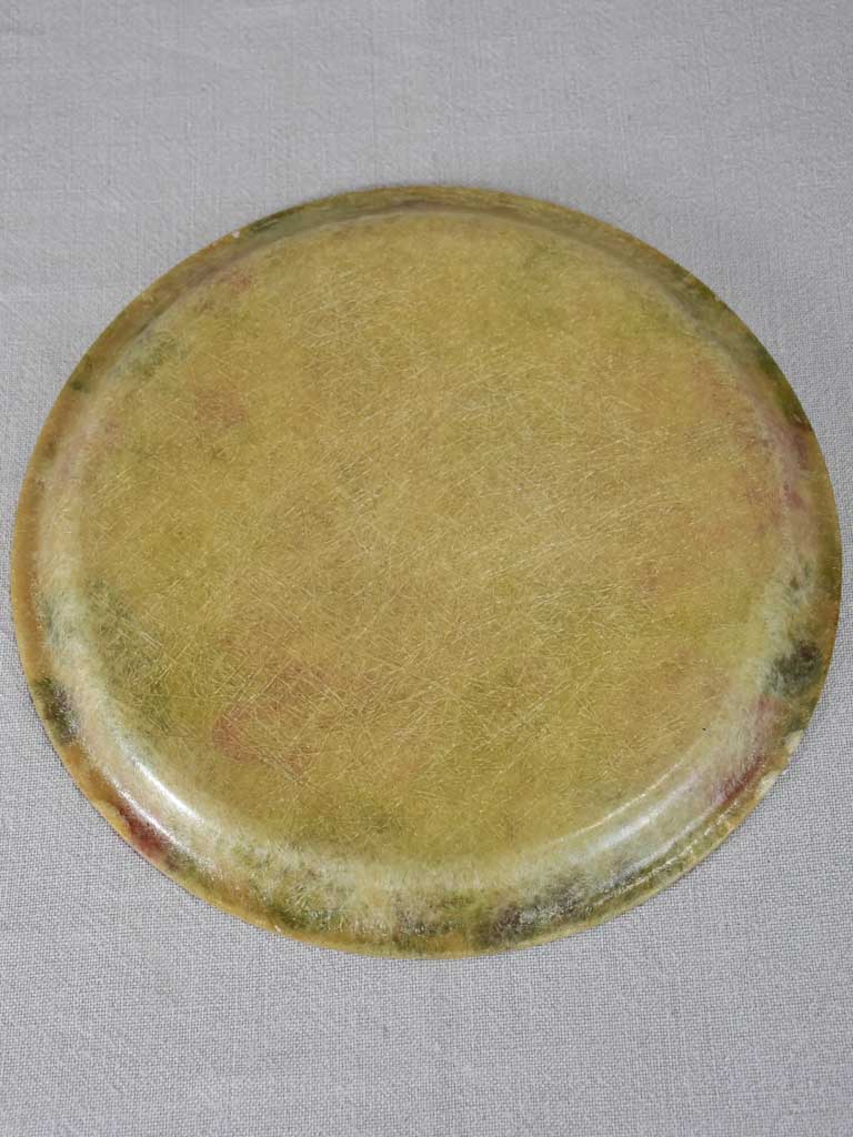 Round vintage 1930s French fiberglass tray with flowers