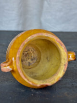 Very small antique French confit pot with yellow glaze 5”