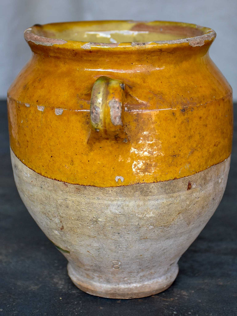 Antique French confit pot with yellow glaze 7 ¼''