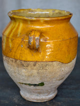 Antique French confit pot with yellow glaze 7 ¼''