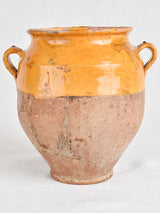 Antique French confit pot with yellow / orange glaze 11"