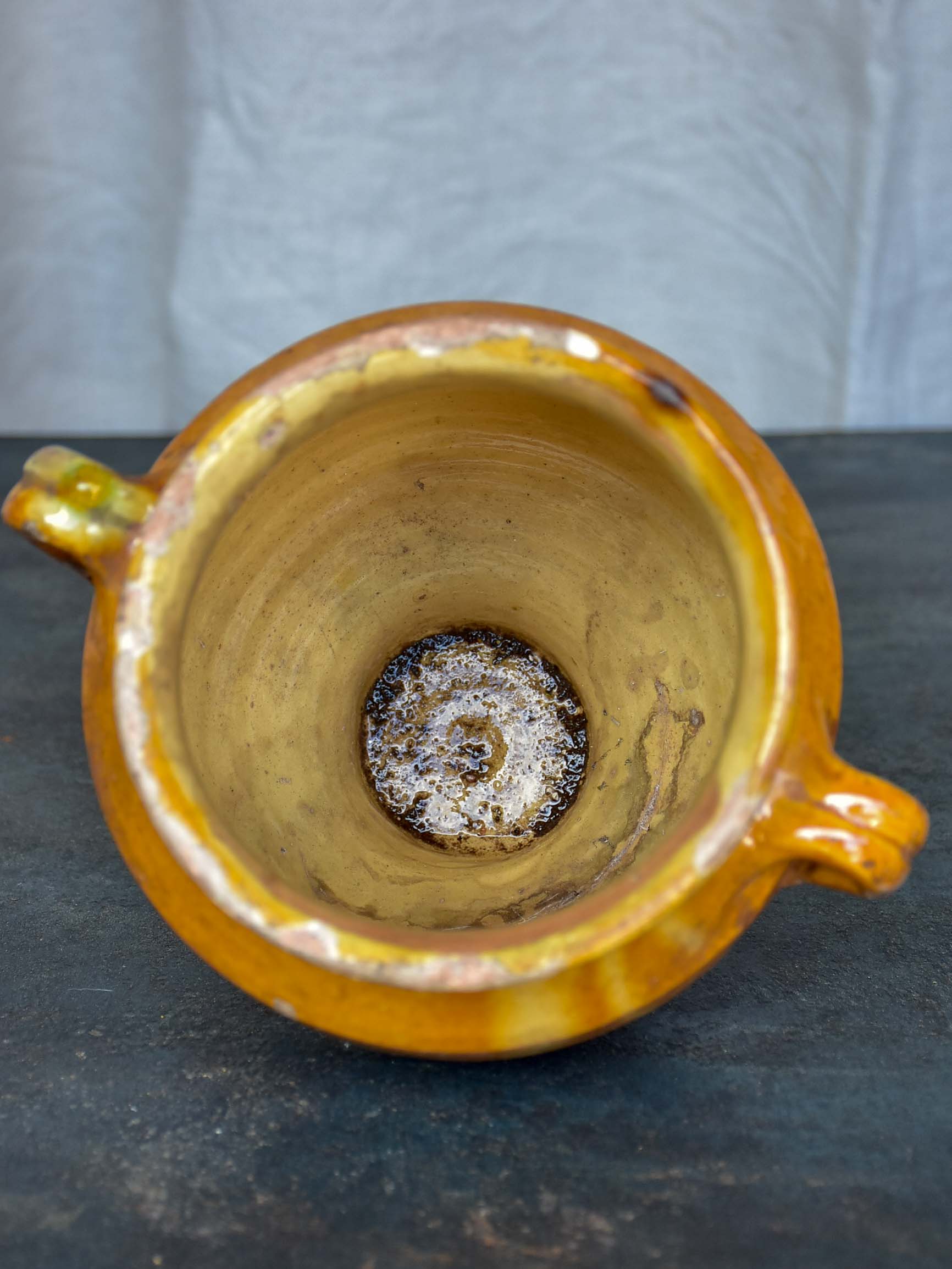 Antique French confit pot with yellow glaze 7 ¼''