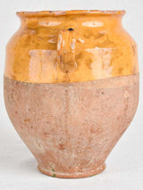 Antique French confit pot with yellow / orange glaze 11"