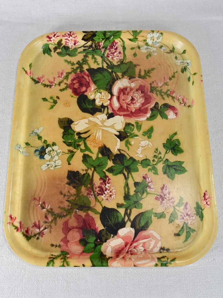 Rectangular vintage 1930s French fiberglass tray with flowers