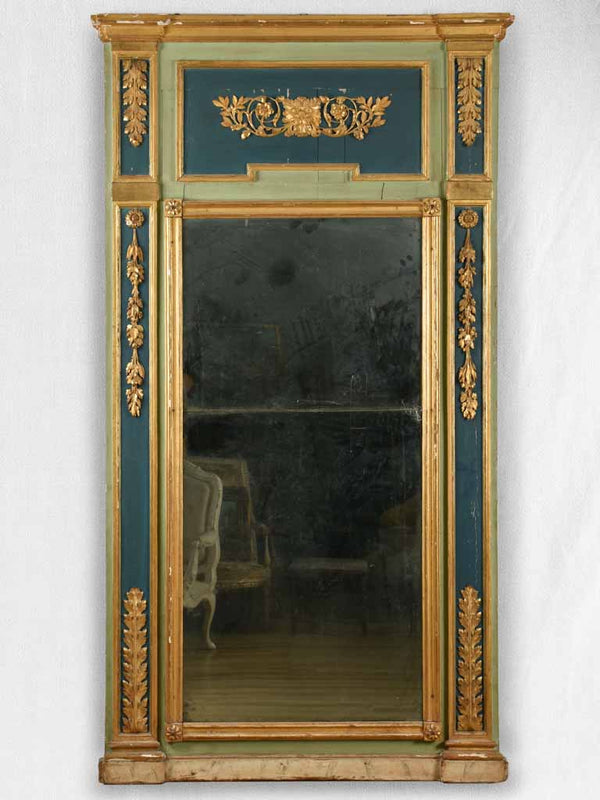 Very large Italian trumeau mirror - 18th century w/ blue green & gilt frame - 92½" x 52"