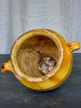 Antique French confit pot with yellow glaze 9 ¾''