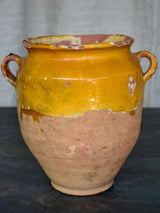 19th Century French confit pot with half yellow glaze 9 ¼''