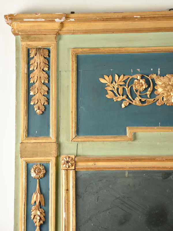 Very large Italian trumeau mirror - 18th century w/ blue green & gilt frame - 92½" x 52"
