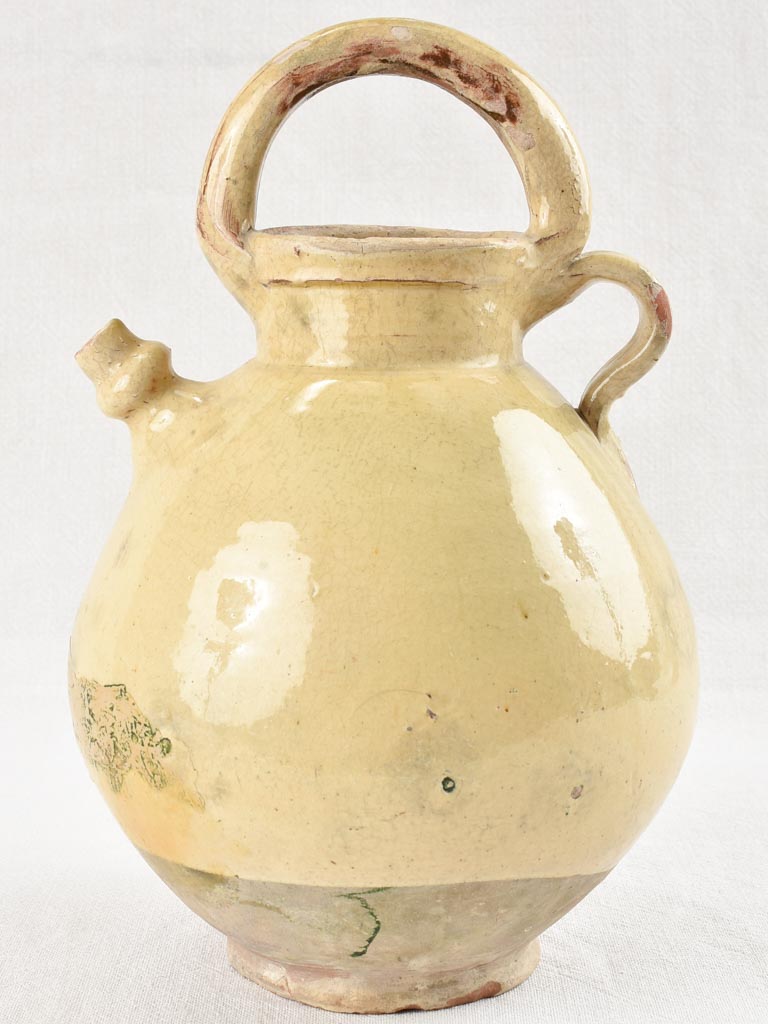 19th century terracotta water pitcher with yellow glaze 13½"