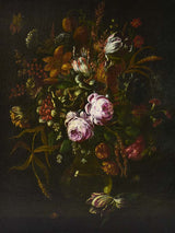 19th century floral still life beetle, fly, luminous peonies & tulips. Oil on canvas 20½ x "25½"