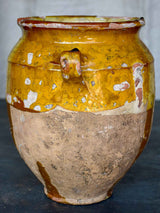 Antique French preserving pot with yellow glaze and handles 9 ½''