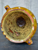 Antique French preserving pot with yellow glaze and handles 9 ½''