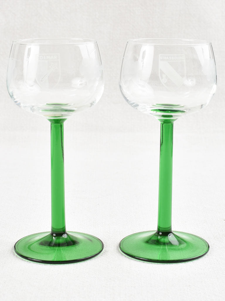 6 Alsatian wine glasses with green stems – Chez Pluie