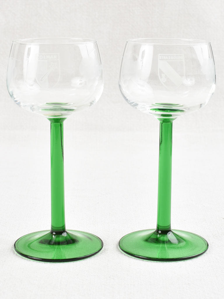 Traditional Alsatian Green Stem Wine Glasses