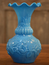 Antique French blue opaline vase - sky blue milk glass
