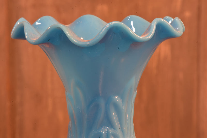 Antique French blue opaline vase - sky blue milk glass