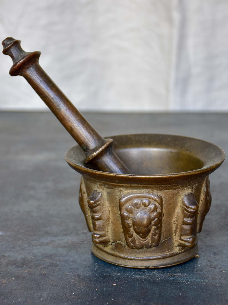 Antique French bronze mortar and pestle