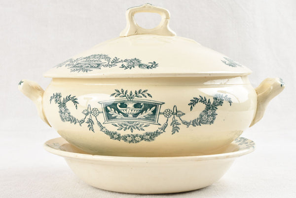 Antique French ironstone soup tureen & bowl - Longchamp
