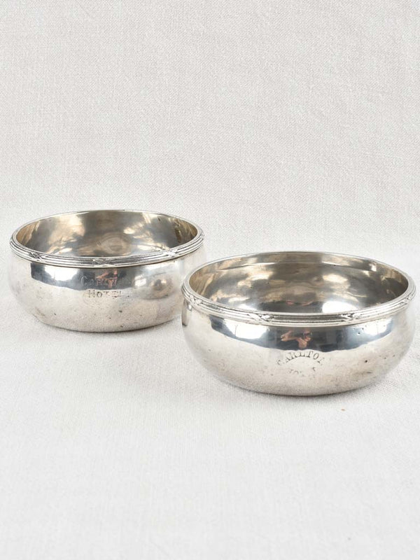Antique silverplate Wine bottles Coasters from the Carlton Cannes Hotel 4¾"
