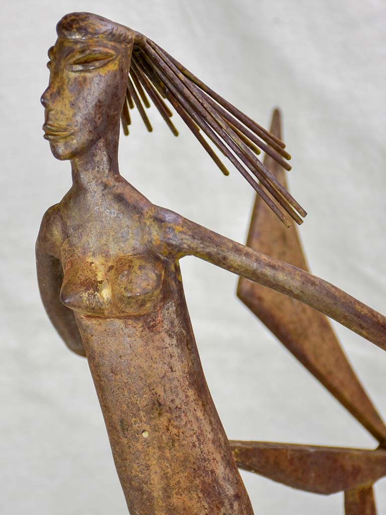 Mid century iron sculpture of a mermaid 25½"