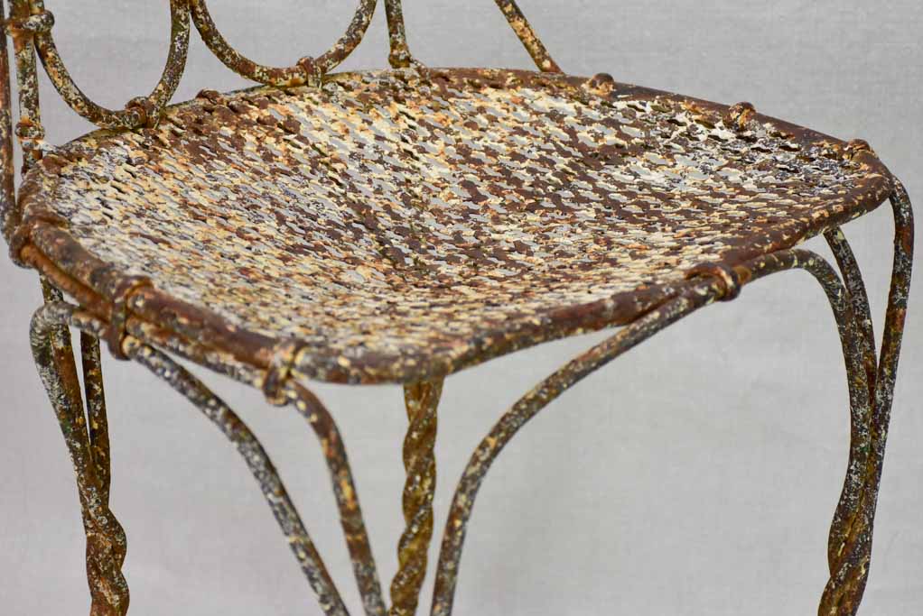 Pair of pretty 19th century French garden chairs with twisted iron frames