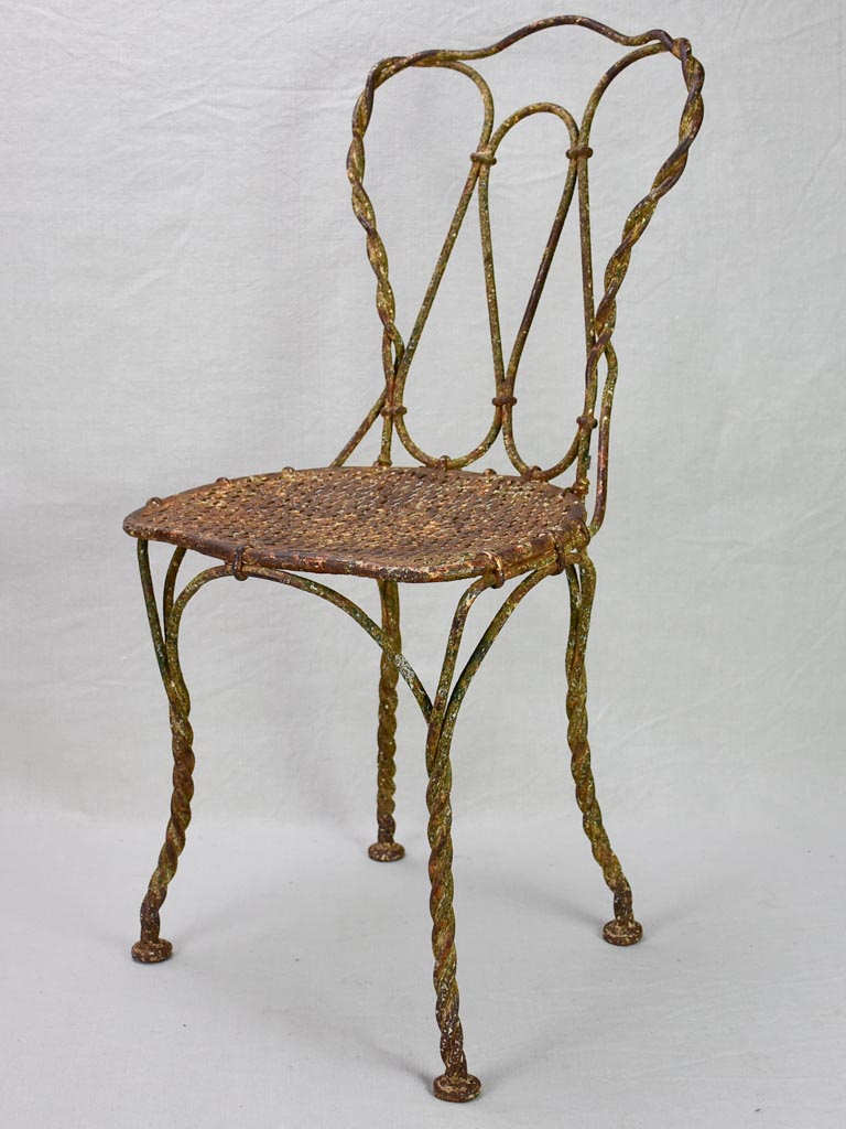 Pair of pretty 19th century French garden chairs with twisted iron frames