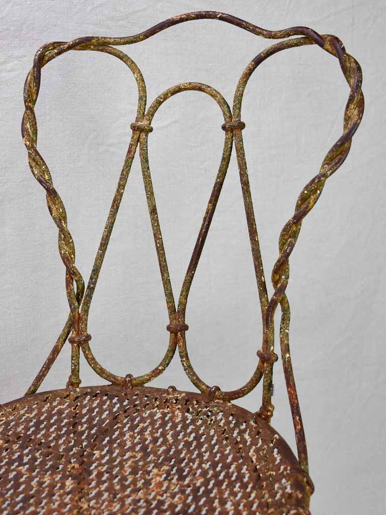 Pair of pretty 19th century French garden chairs with twisted iron frames