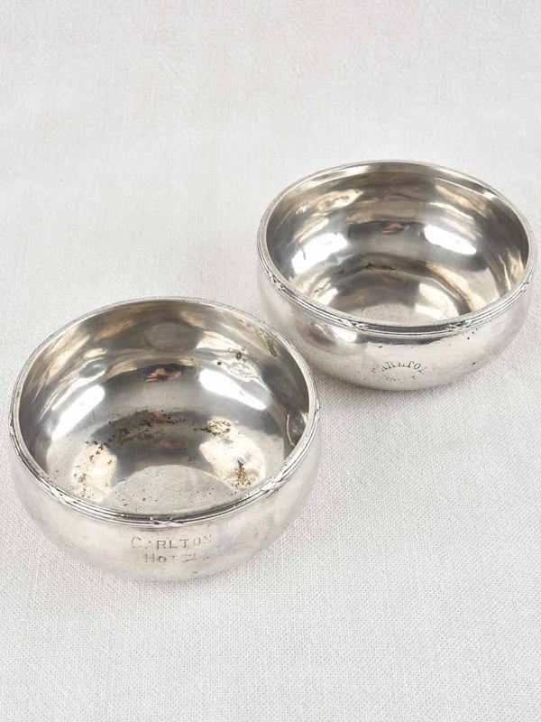 Antique silverplate Wine bottles Coasters from the Carlton Cannes Hotel 4¾"