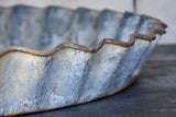 Five large antique French zinc dishes with rippled edge for harvesting resin
