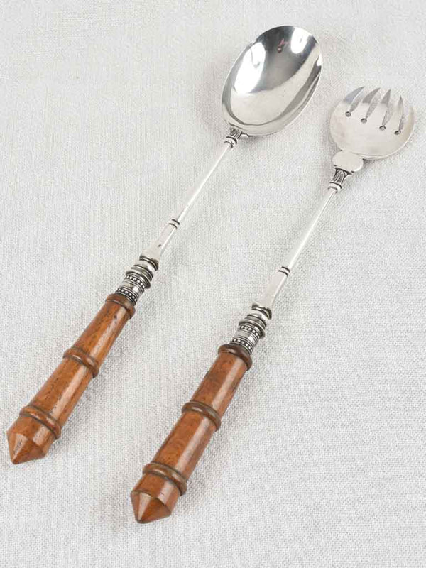 Antique English salad servers - silver plate w/ oak handles