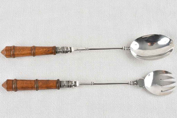 Antique English salad servers - silver plate w/ oak handles