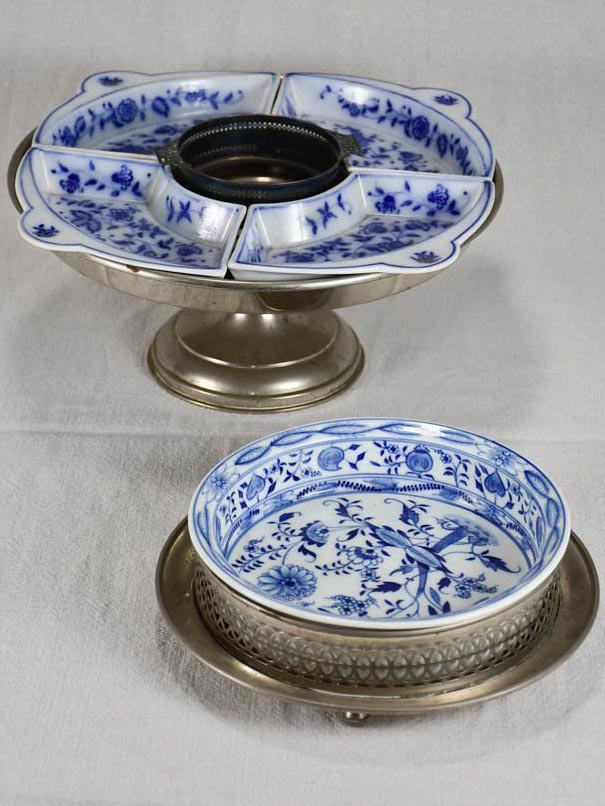 Two rare Meissen Delftware serving platters with silver supports from the eighteenth-century