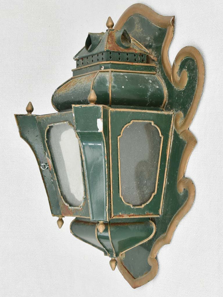 Pair of late 19th century wall lanterns - green 19¼"