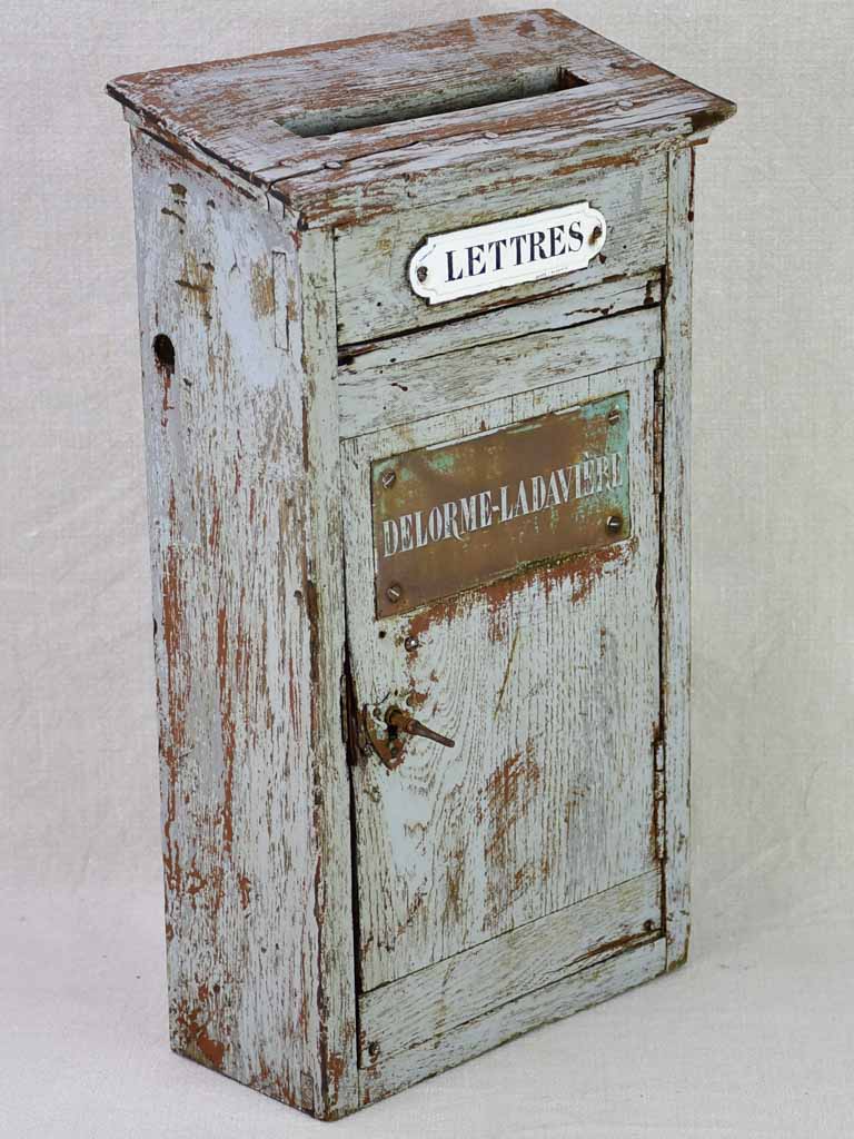 Early 20th Century French letter box with blue / gray patina