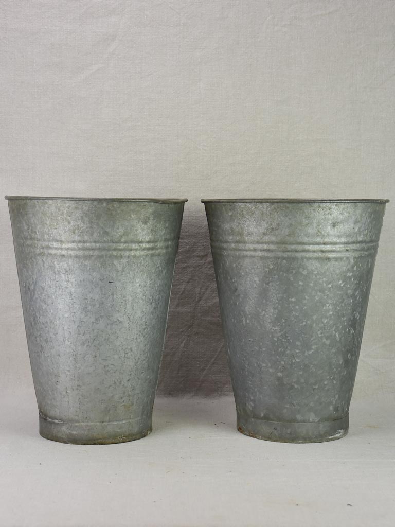 Two vintage zinc florist vases - large & watertight 14¼"